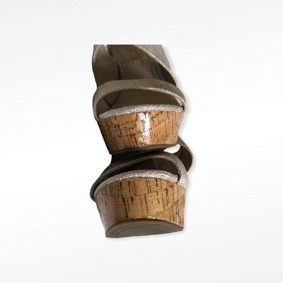 BCBGeneration Rando Corkwood Wedges Platform Tan Open Toe Zip Heel Size 7 - Picture 3 of 7